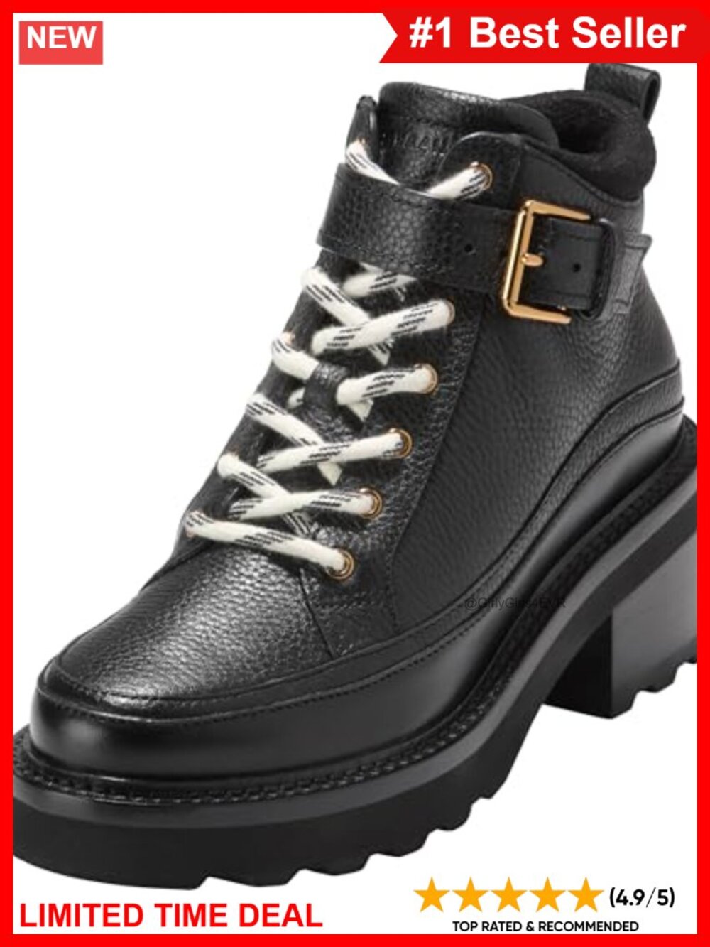 Waterproof Leather Ankle Bootie Lace Up Wedge Casual